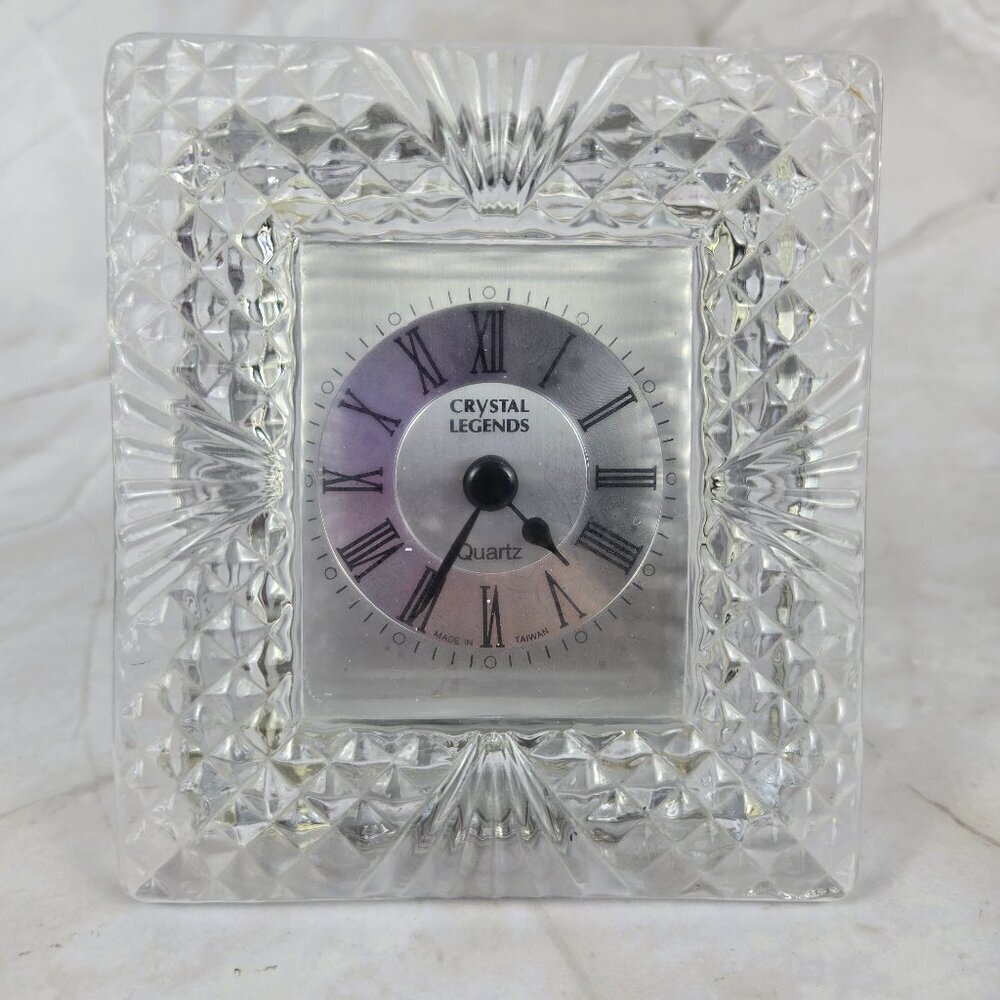 Crystal Legends by Godinger Square Crystal Clock 24% Lead Crystal AA Battery